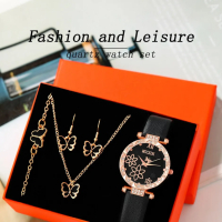 Комплект Дамски моден кварцов часовник+бижута,5 артикула в кутия, снимка 1 - Дамски - 44793967