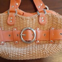 чанта дамска, оранжева, изкуствена кожа и плетки, красива, снимка 5 - Чанти - 39125856