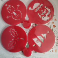 4 бр Коледни кръгли шаблони пластмасови стенсили за бисквитки кафе сладки и др, снимка 1 - Форми - 34480685