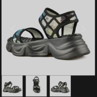 Дамски сандали на платформа ,сребристи и черни блестящи , снимка 3 - Сандали - 41760845