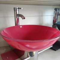 2 модела мивки от червено и прозрачно темперирано стъкло, диаметър 43 см, вис.17см., снимка 3 - Мивки - 39831758