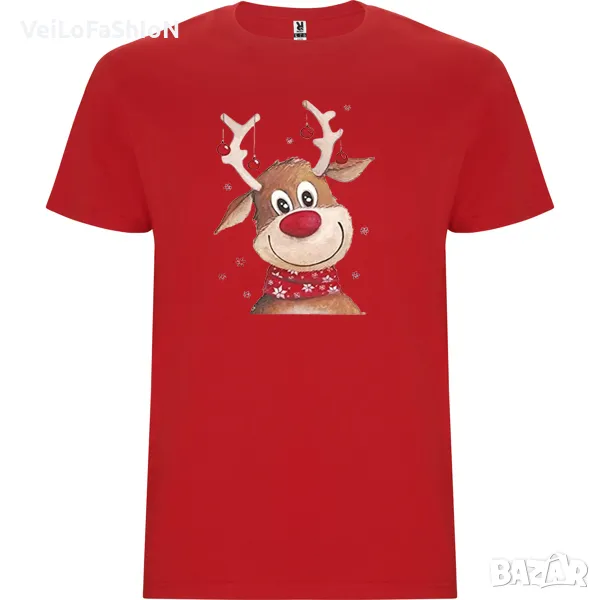 Нова детска коледна тениска с Еленче в червен цвят, снимка 1