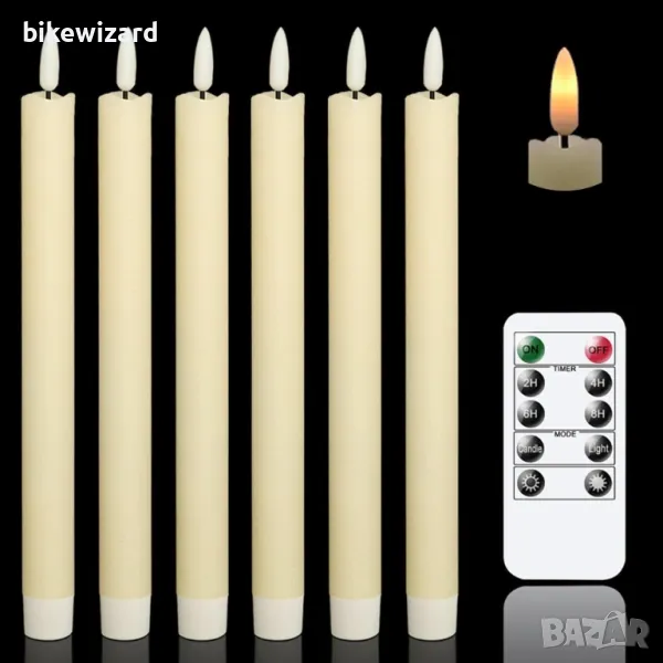 Eldnacele 6 Броя LED свещи с функция таймер мигащ пламък LED изработени от восък НОВИ, снимка 1