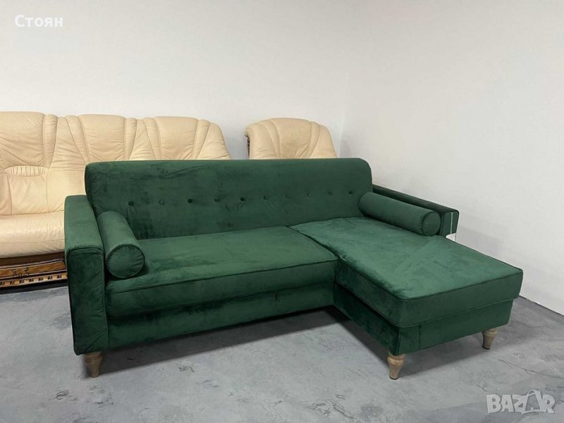 ПРОМОЦИЯ!!! Зелен диван от плат с лежанка, снимка 1