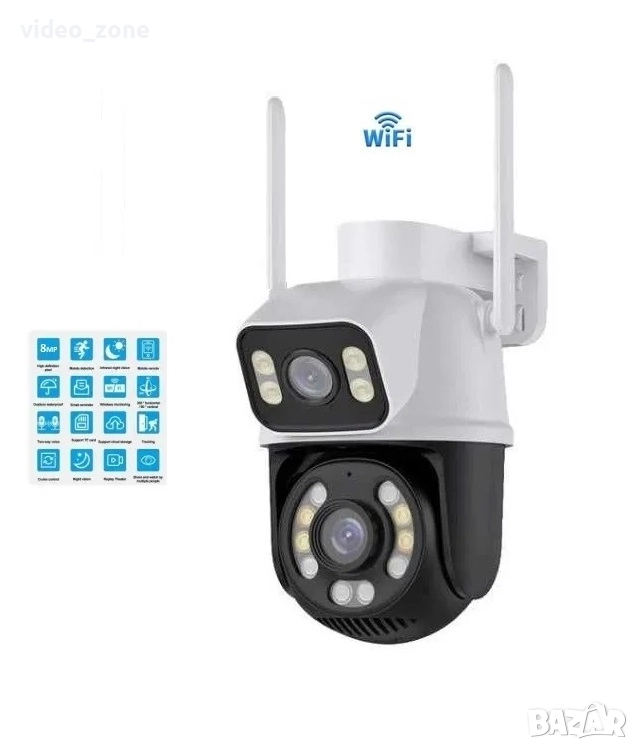UltraHD Двойнa PTZ AI WiFi 8MP камера, Цветно нощно виждане, Двупосочно аудио, снимка 1