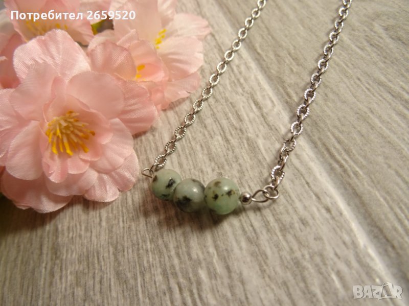 Дамско колие от естествен камък и стомана, снимка 1