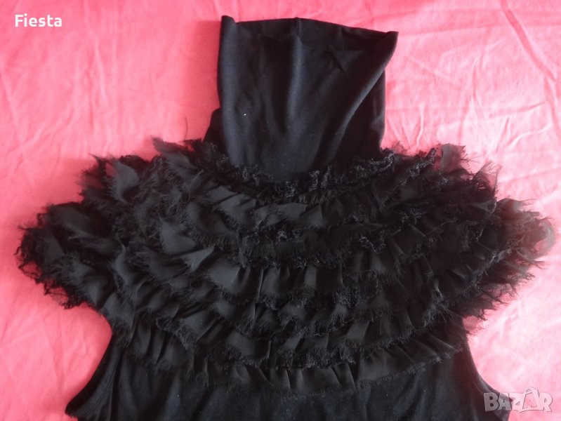 Черна блуза с поло яка и харбали Kikiriki топ, снимка 1