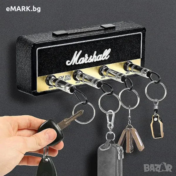 Ключодържател за съхранение на ключове в черен цвят с класическото лого Marshall, снимка 1