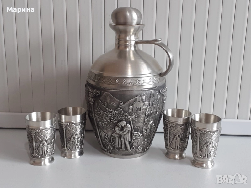 Комплект за ракия от калай Antik*Vintage #109, снимка 1