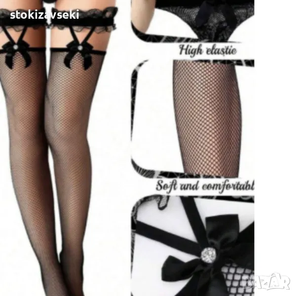 Мрежести чорапи с акцент панделка, снимка 1