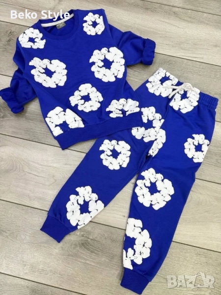 Син Детски комплект с бели силиконови цветя, снимка 1