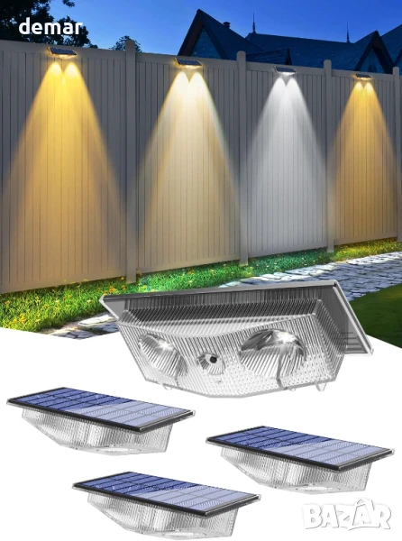 Соларни осветителни тела за огради NATPOW, 3 режима 3000K/4000K/6000K, 4 броя, снимка 1
