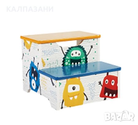 Детско Столче-Стълба, от Дърво, с 2 Стъпала, Място за Съхранение, Дръжка за Пренасяне - MONSTER, снимка 1