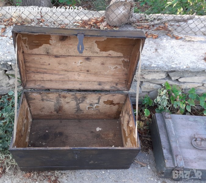 стара дървена ракла с дръжки отстрани, сандък, снимка 1