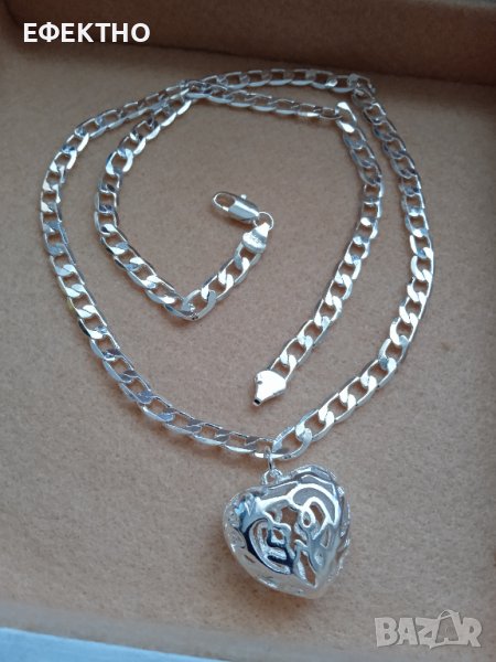Нов, масивен дамски ланец с висулка-масивно сърце. В луксозна, подаръчна кутия., снимка 1