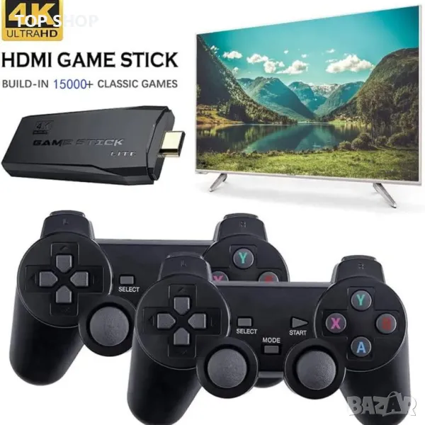 4K Game Stick LITE 2.4G безжичен контролер ретро игри ps1 атари 2 джойстика, снимка 1