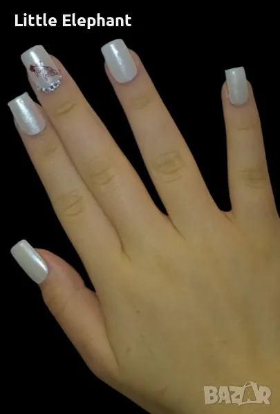 Hamdmade press on нокти с белестяща пудра(chrome) и гел лак/нови, снимка 1