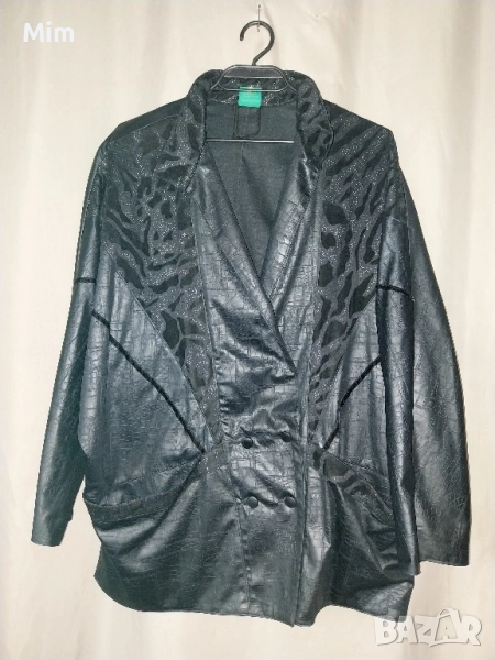 CANDA 44 /XL/ Черно сако / палто / от еко кожа змийски принт, снимка 1