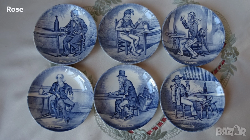 Рядко срещан комплект от шест мини чинийки Boch Royal Sphinx Holland Blue Delft , снимка 1