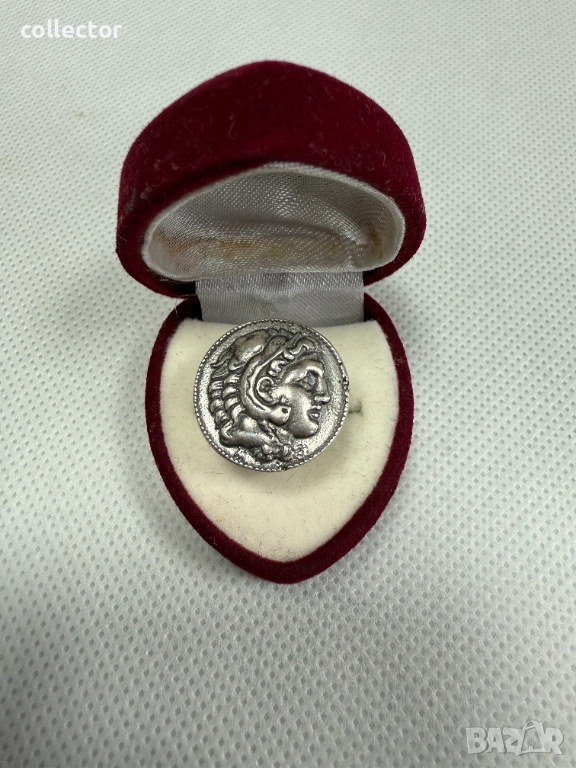 Гръцки сребърен пръстен с монета - Александър III. №7660, снимка 1