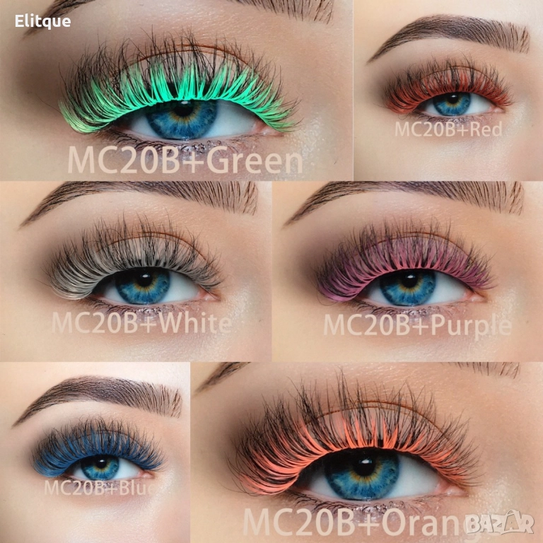 Флуористентни цветни изкуствени мигли, различни цветове  , снимка 1