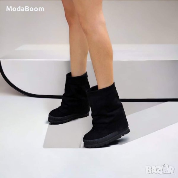 Боти на платформа - велур , снимка 1