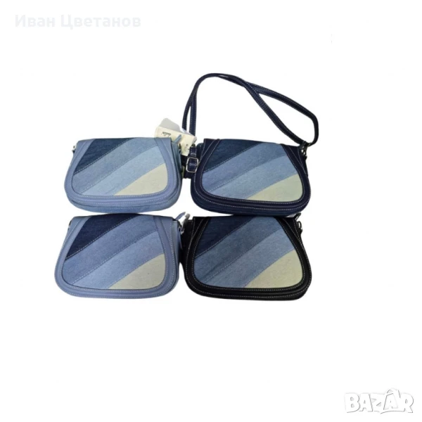 Дамска чанта от деним, с диагонален пачуърк дизайн, снимка 1