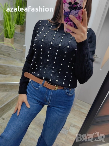 Дамски пуловер с перли, снимка 3 - Блузи с дълъг ръкав и пуловери - 52686371