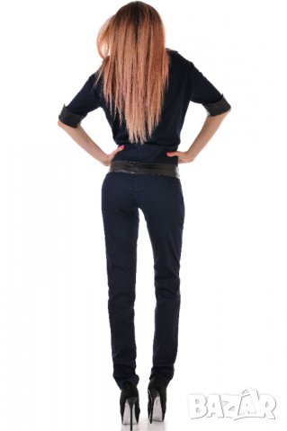 Елегантен дънков гащеризон с кожа 2XL, снимка 3 - Гащеризони - 34110776