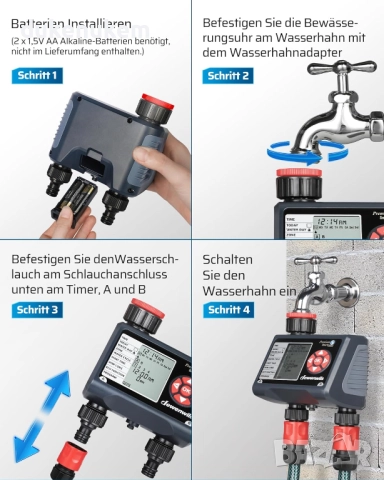 Програматор, таймер за напояване с 2 независими изхода и 4 програми за всяка зона, снимка 6 - Напояване - 52463573