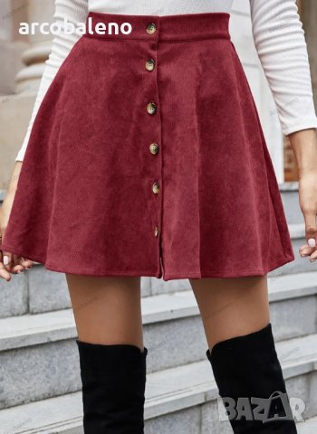 Модна дамска ежедневна кадифена пола с висока талия, 3цвята - 023, снимка 2 - Поли - 41637598
