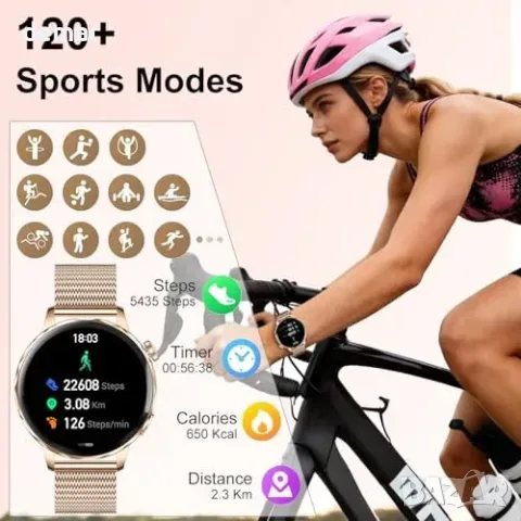 Дамски смарт часовник 3,23 см с Bluetooth разговори, IP68 и 3 каишки, снимка 6 - Смарт часовници - 55827422
