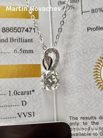 Сребърно колие с мойсанит (Диамант) 1 карат, снимка 1