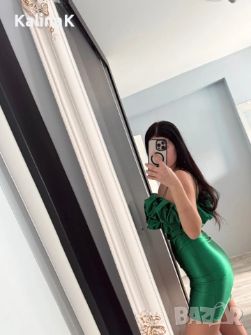 Кралско зелено,къса рокля , снимка 4 - Рокли - 53522081