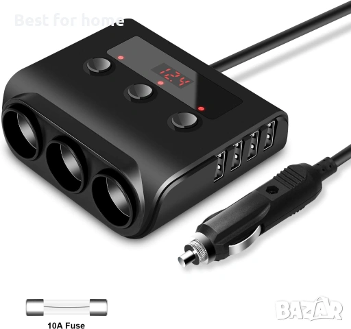  Kingwei адаптер за зареждане за запалка, 4 USB порта, превключвател за iPhone, iPad и др