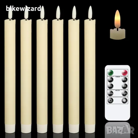 Eldnacele 6 Броя LED свещи с функция таймер мигащ пламък LED изработени от восък НОВИ