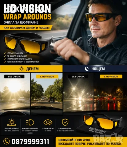 Комплект от 2 броя очила за дневно и нощно шофиране HD Vision WrapArou