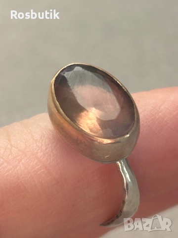 Уникален сребърен пръстен с позлата и естеств. камък , снимка 6 - Пръстени - 52422822