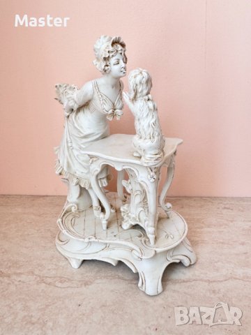 Порцеланова сцена от 20-ти век Бисквит "Дамата с кученцето", снимка 3 - Антикварни и старинни предмети - 44434408