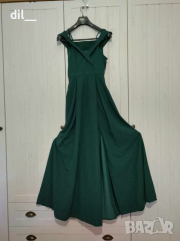 НОВА! Тъмно зелена дълга елегантна рокля S, снимка 8 - Рокли - 6433954
