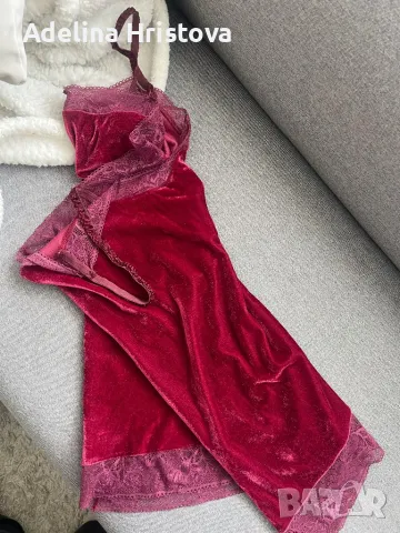 Рокля / нощница нощница размер Л велур и дантела, снимка 2 - Рокли - 49578023