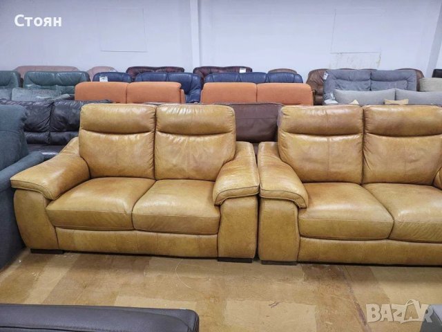 Два оранжеви кожени дивана двойки - естествена кожа, снимка 4 - Дивани и мека мебел - 39974030