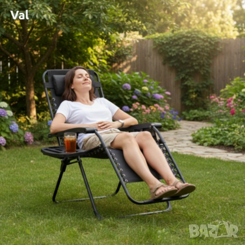 Сгъваем градински шезлонг Zero Gravity - ефект на нулева гравитация за максимален релакс, снимка 6 - Градински мебели, декорация  - 53821942