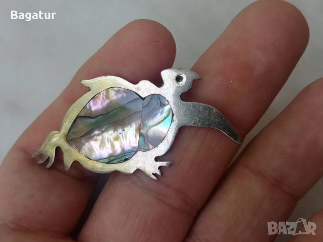 Костенурка Ретро брошка,кралски седеф,абалон,маркирана, снимка 3 - Други - 51106994