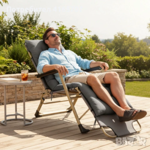 Сгъваем шезлонг с голяма възглавница - стилен, практичен и удобен, снимка 4 - Градински мебели, декорация  - 53818275