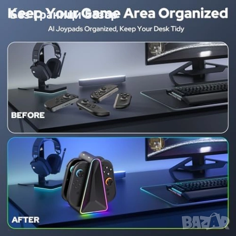 Нова Switch 2 Joy-Con зарядна док станция 4 контролера магнитна RGB, снимка 9 - Аксесоари - 53698609