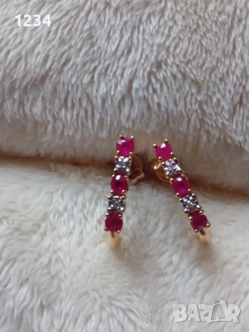 Винтидж златни обеци с рубини и диаманти
