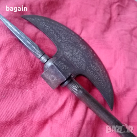 Дервишка бойна брадва със сребърна инкрустация., снимка 4 - Антикварни и старинни предмети - 52652443