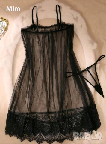 4XL Ефирна черна нощница и прашка , снимка 2 - Нощници - 53290550