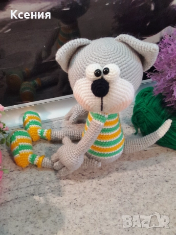 Плетена играчка Котка /Полосати/, ръчно изработени,прекрасен подарък, снимка 2 - Плюшени играчки - 51974925